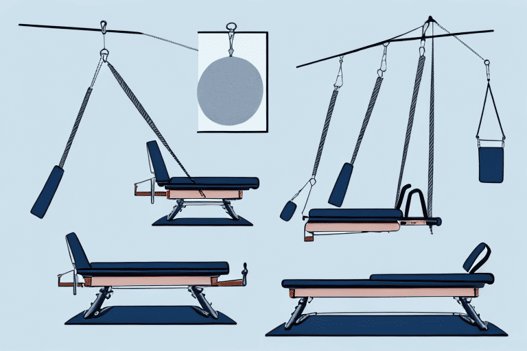 A pilates reformer and other specialized pilates equipment