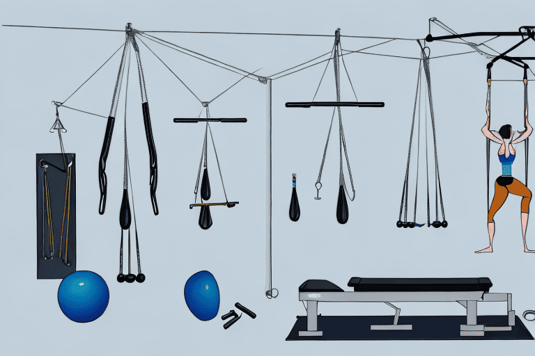 A well-organized home space with various pilates equipment like a reformer