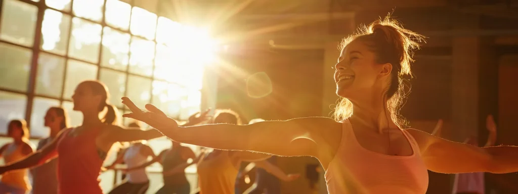 a diverse group of people gracefully stretching and strengthening their bodies in a sunlit studio during a vibrant pilates class.